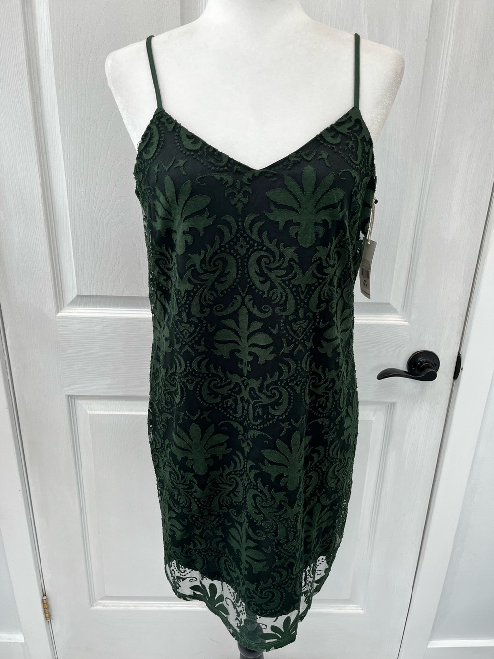 NWT DEX Green Lace Slip Dress Medium M Whimsigoth Dark Cottagecore Holiday Party